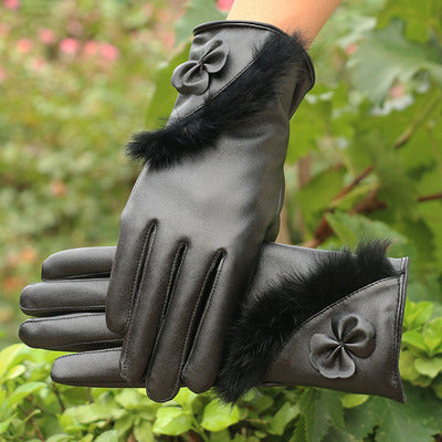 Dameshandschoenen van imitatieleer met strik