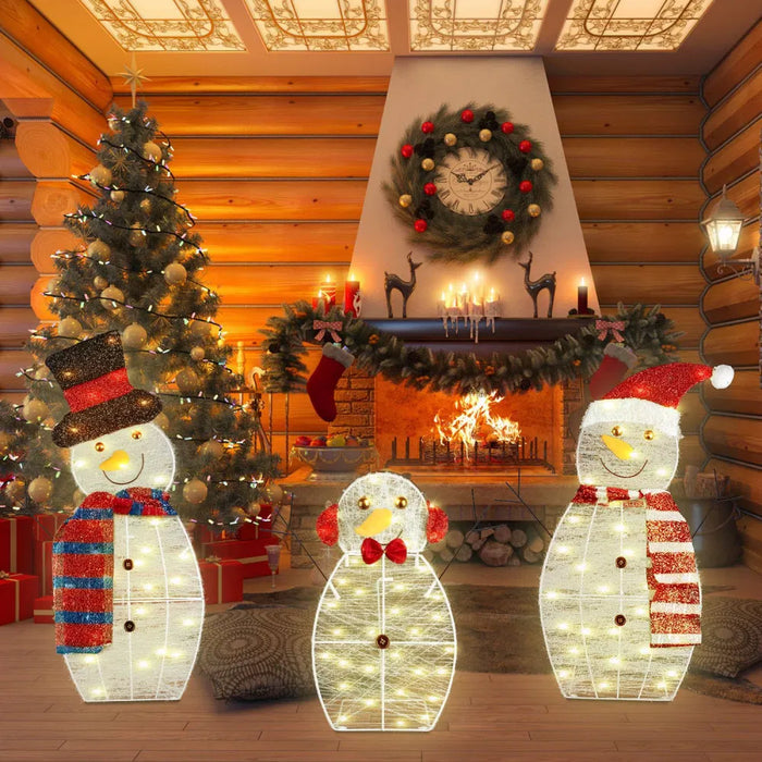Warmteparadijs Verlichte sneeuwpopfamilie set van 3 met 60 leds