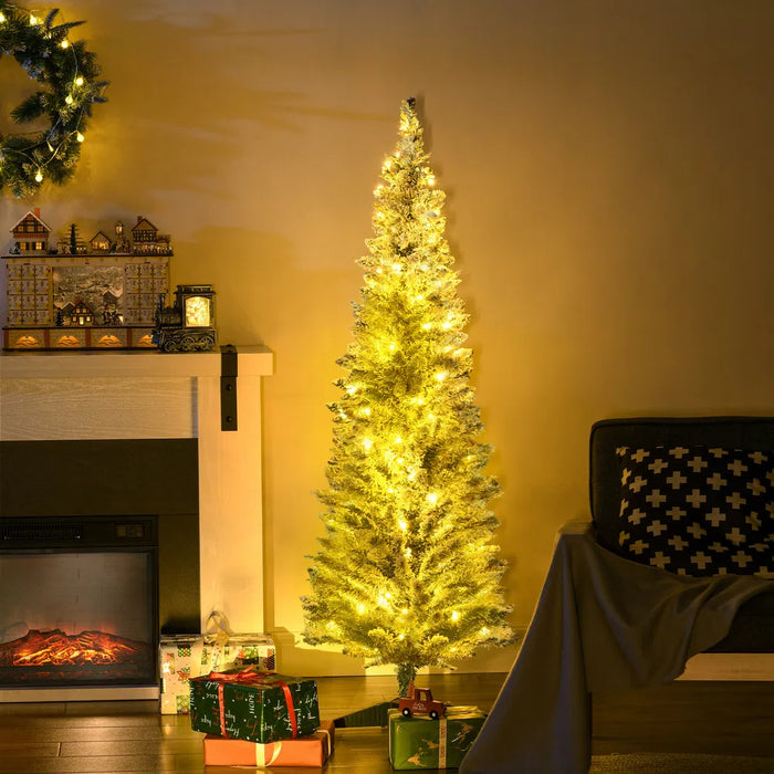 Warmteparadijs Besneeuwde smalle kerstboom 150 cm met 110 leds