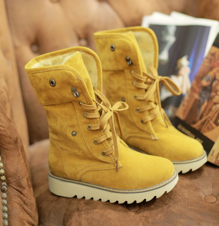 Snowboots met veters en bontlook, platte zool, warm gevoerd