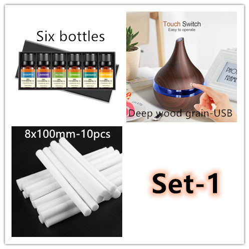 Aroma diffuser met houtlook en ledlicht, fluisterstil