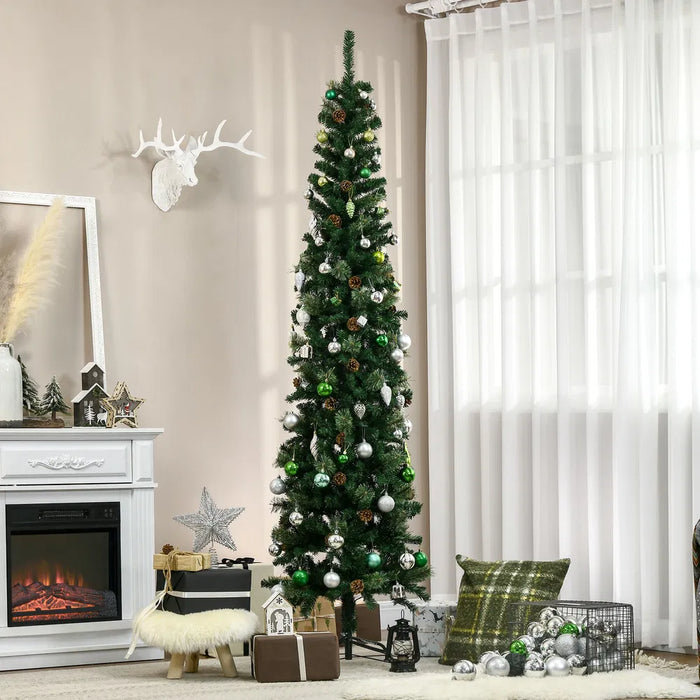 Warmteparadijs Smalle kunstkerstboom 225 cm met dennenappels