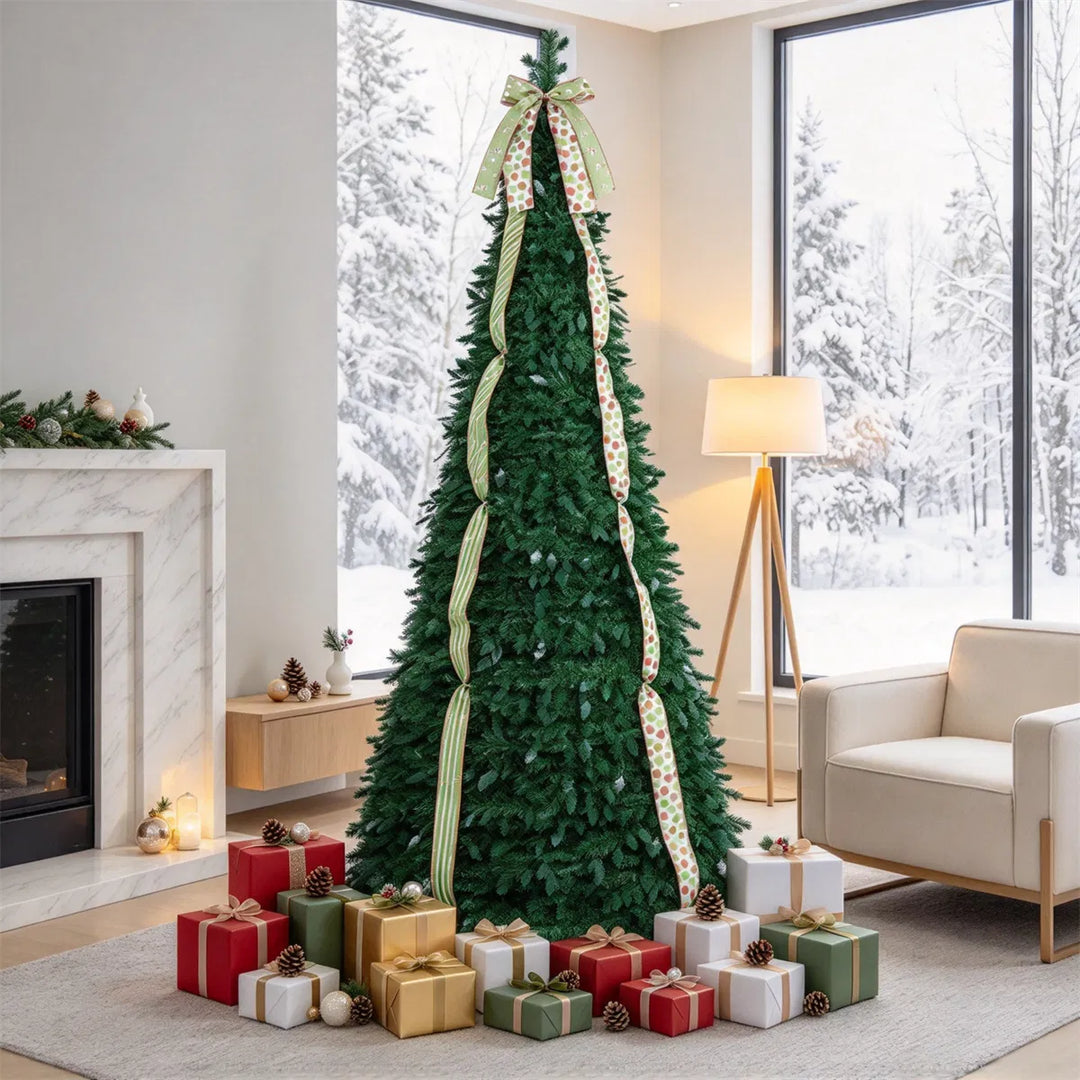 Pop-up kerstboom met satijnen linten