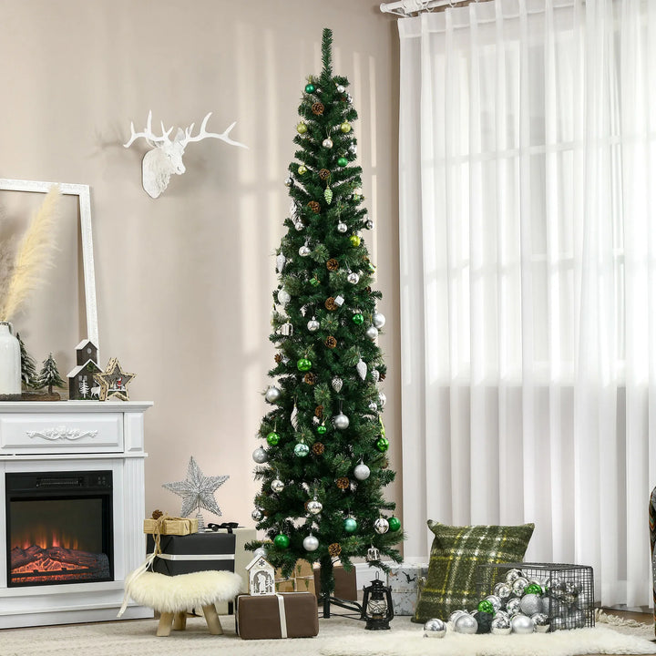 Slanke kerstboom met dennenappels