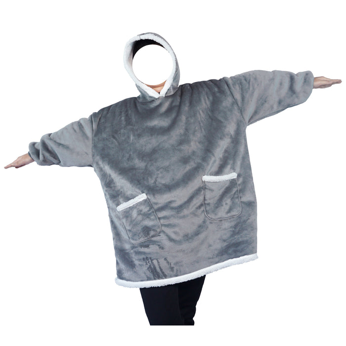 Warmteparadijs Deken hoodie van flanel met capuchon en zak – one size