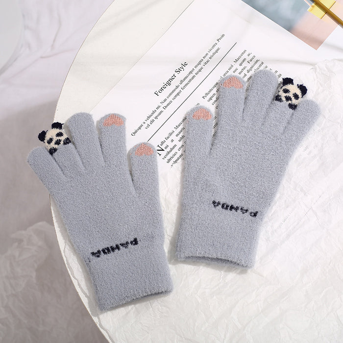 Warmteparadijs Gebreide touchscreen handschoenen met 3D-pandaatje