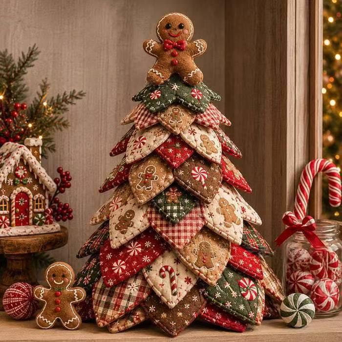 Patchwork kerstboom van stof met ster