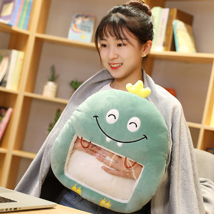 Handwarmer kussen met deken en telefoonvenster, pluche