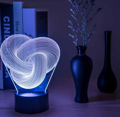 Verlichte 3D acryl lamp met knoopvorm