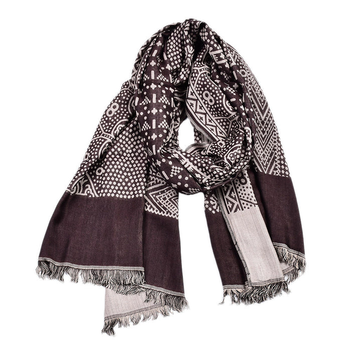 Warmteparadijs Jacquard sjaal met etnisch patroon en franjes