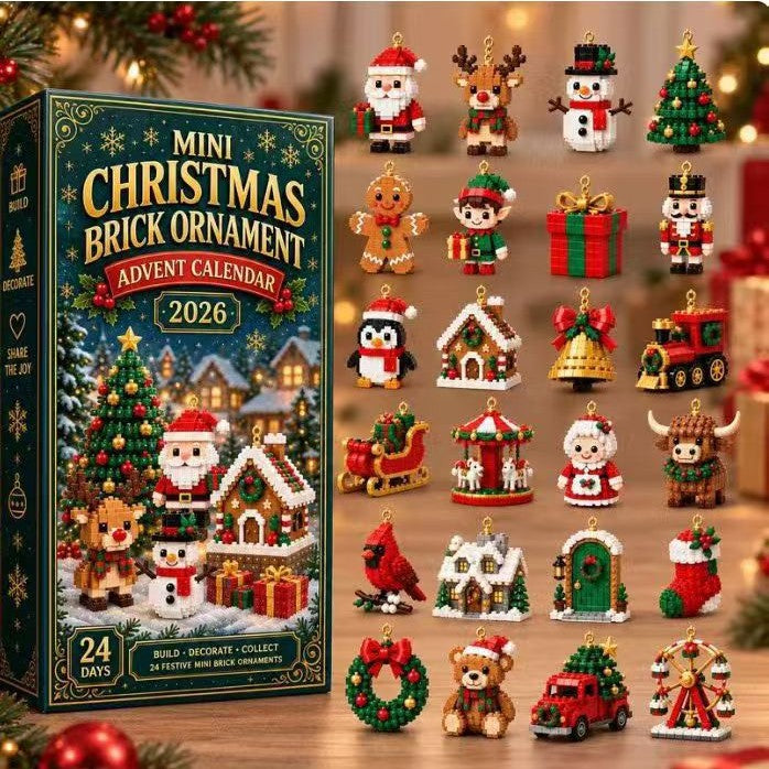 Adventskalender met mini kerstornamenten van bouwstenen
