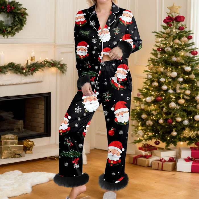 Warmteparadijs Kerstpyjama met knoopjes en manchetten van bont