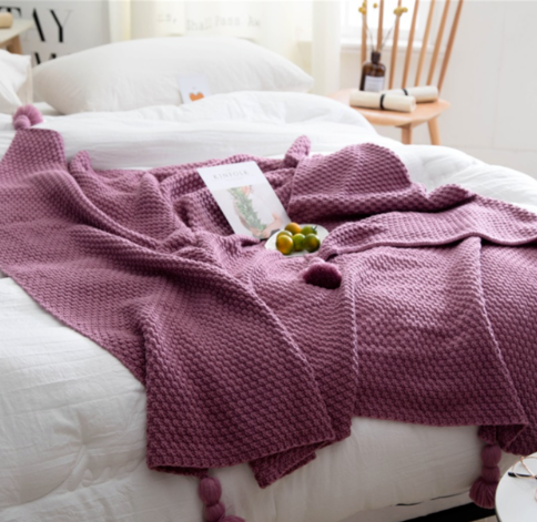 Warmteparadijs Grof gebreide plaid met pompons, Scandinavische stijl