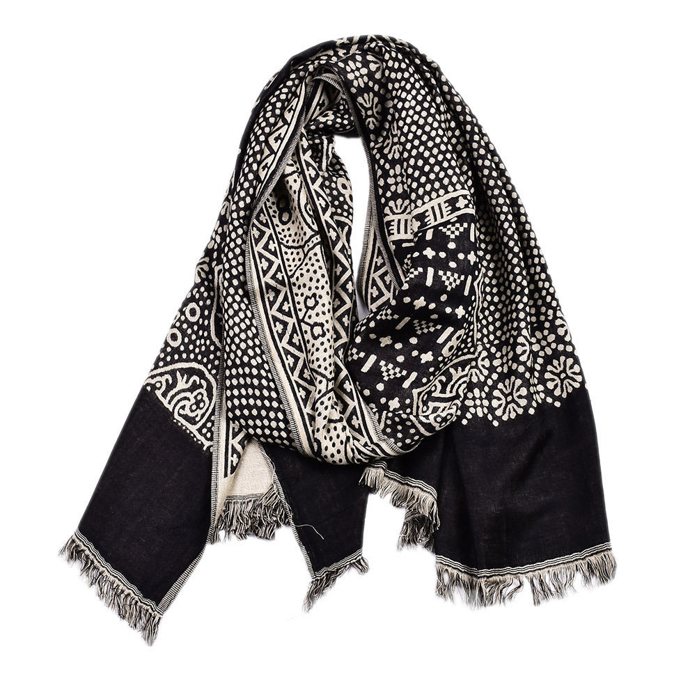 Geweven jacquard sjaal met franjes
