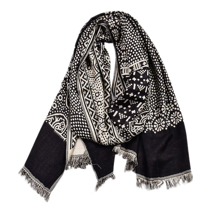 Geweven jacquard sjaal met franjes