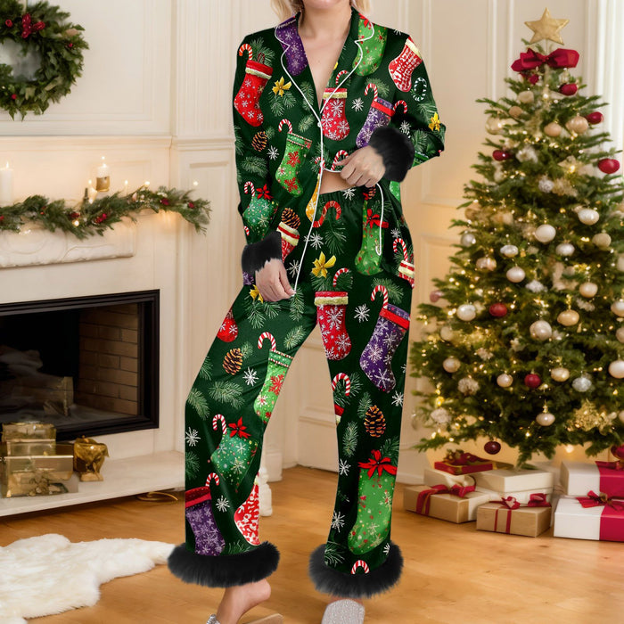 Warmteparadijs Kerstpyjama met knoopjes en manchetten van bont
