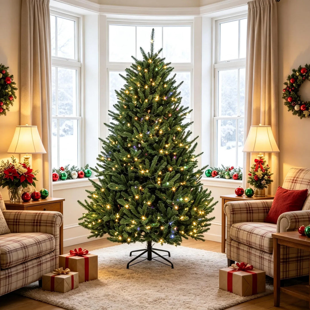 Volle groene kerstboom met voetpedaal