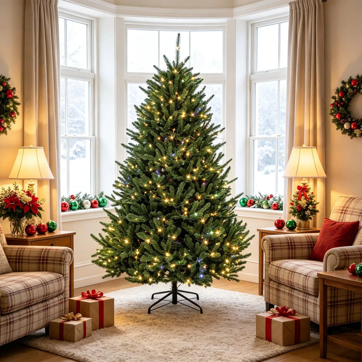 Volle groene kerstboom met voetpedaal