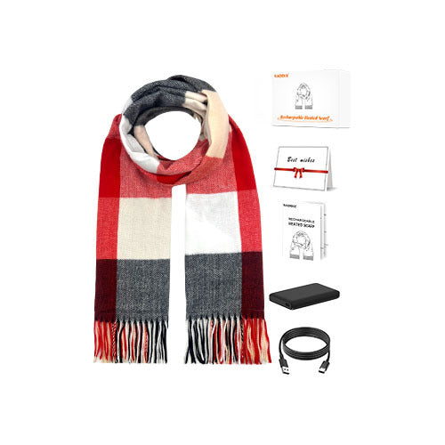 Rood geruite verwarmde sjaal met powerbank