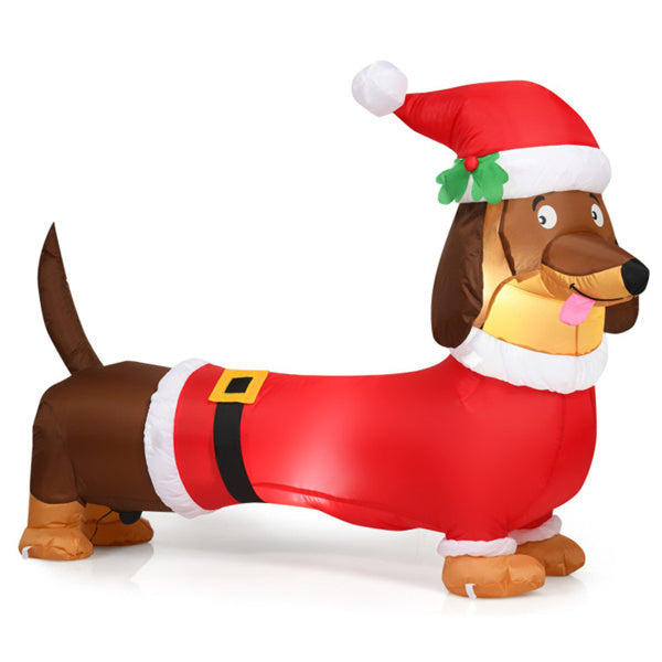 Opblaasbare teckel in kerstmanpak