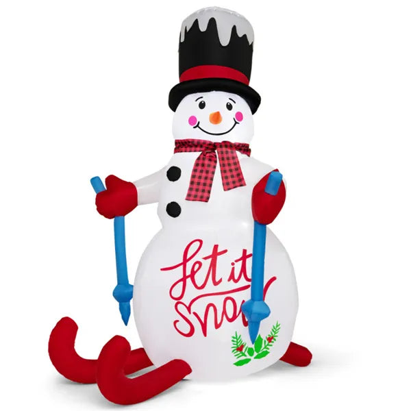Opblaasbare sneeuwpop op ski's met hoed