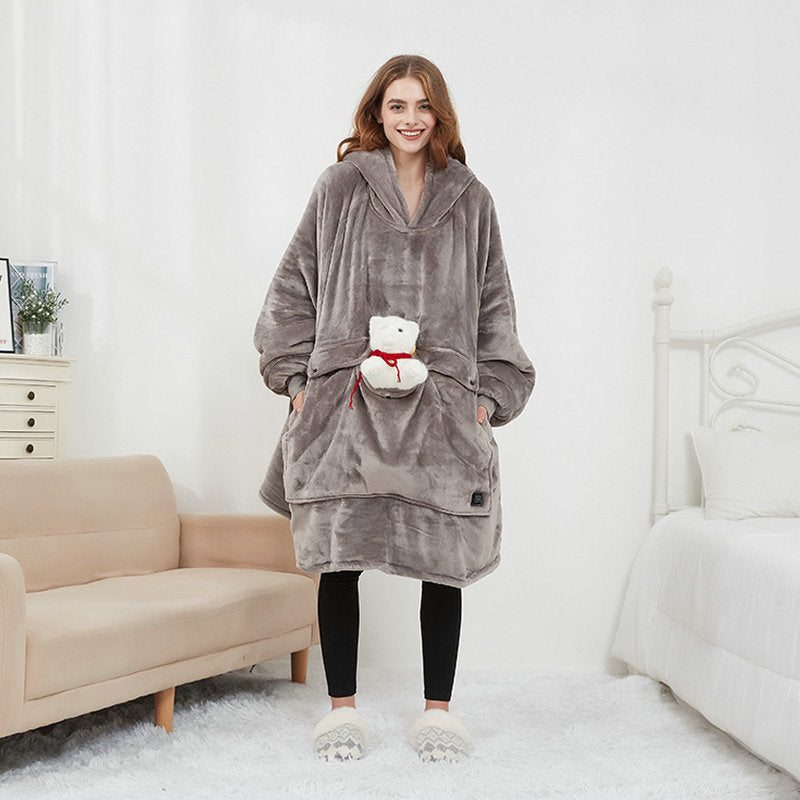 Verwarmde hoodie deken met USB – sherpa met grote warmtezone