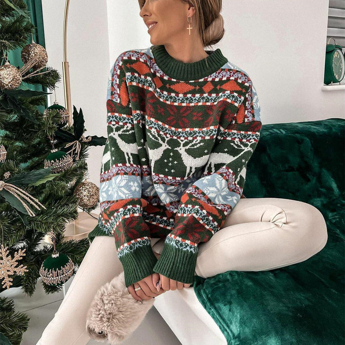 Warmteparadijs Kersttrui voor dames met jacquardpatroon en ronde hals, loszittend