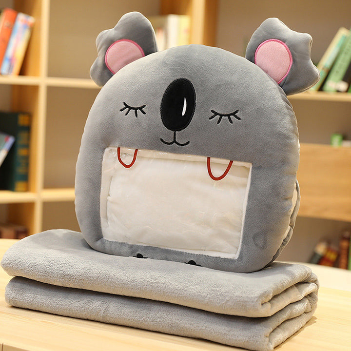 Handwarmer kussen met deken en telefoonvenster, pluche