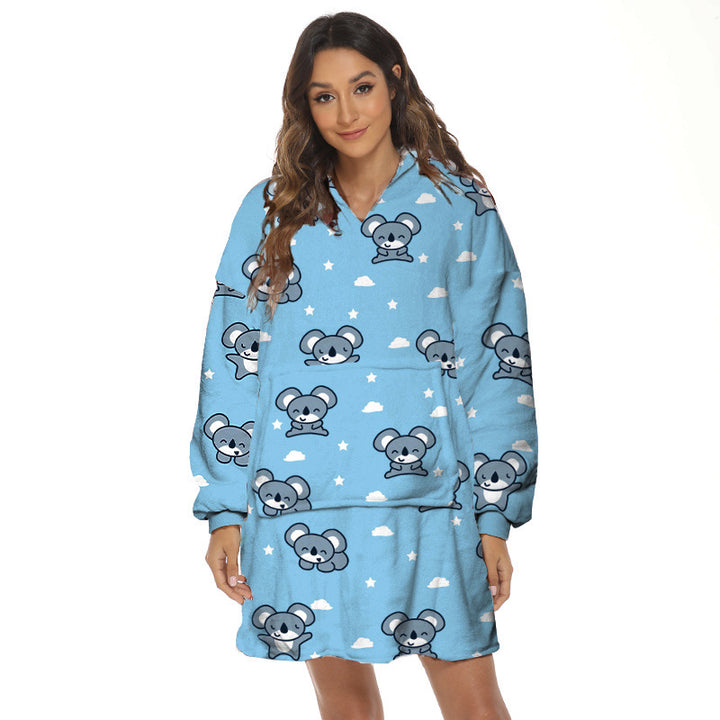 Oversized hoodie deken met capuchon en print