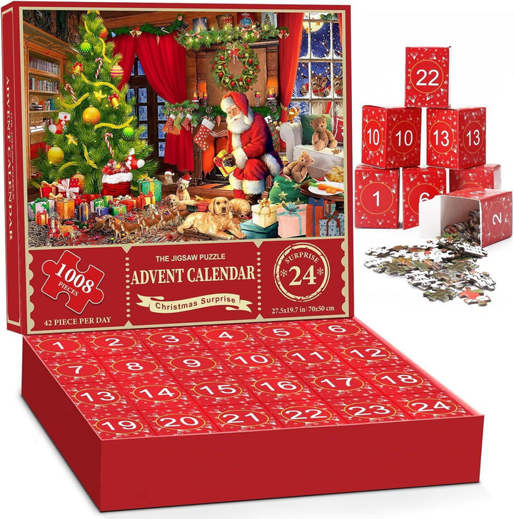 Adventskalender met genummerde doosjes vol puzzelstukjes