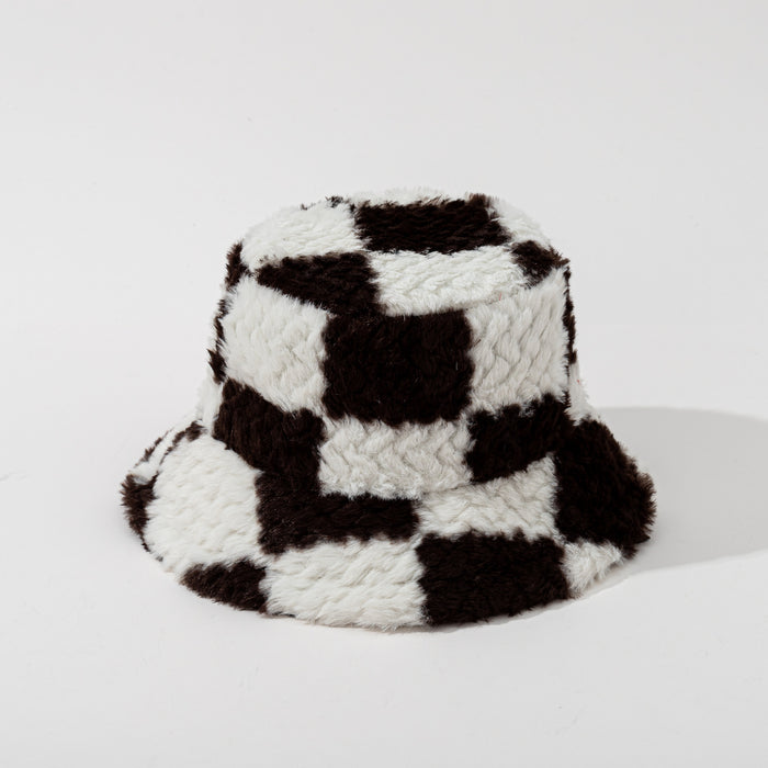 Warmteparadijs Teddy bucket hat met dambordpatroon