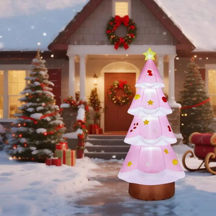 Warmteparadijs Opblaasbare roze kerstboom 215 cm met lichtjes