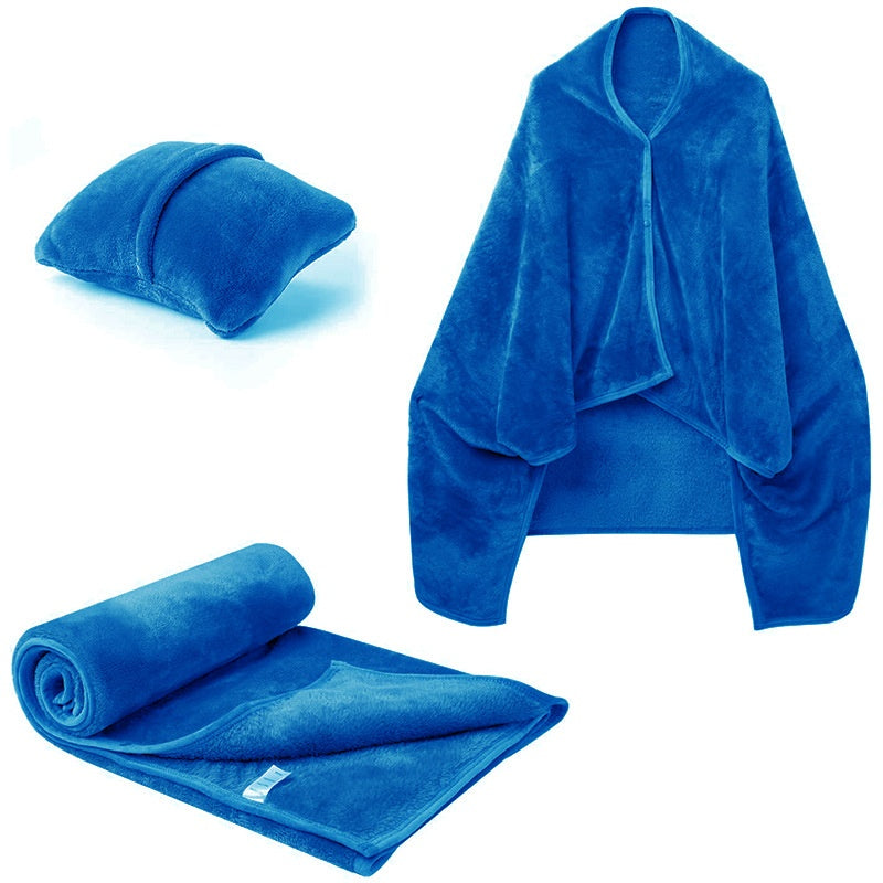 Fleece deken als omslagdoek met knopen