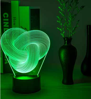 Verlichte 3D acryl lamp met knoopvorm