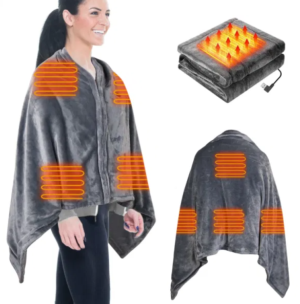 USB verwarmde poncho met rits, 150 x 80 cm, voor kantoor