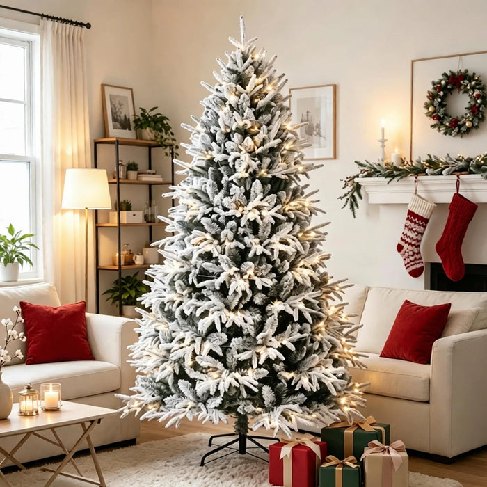 Warmteparadijs Besneeuwde kerstboom 213 cm met 350 warmwitte leds