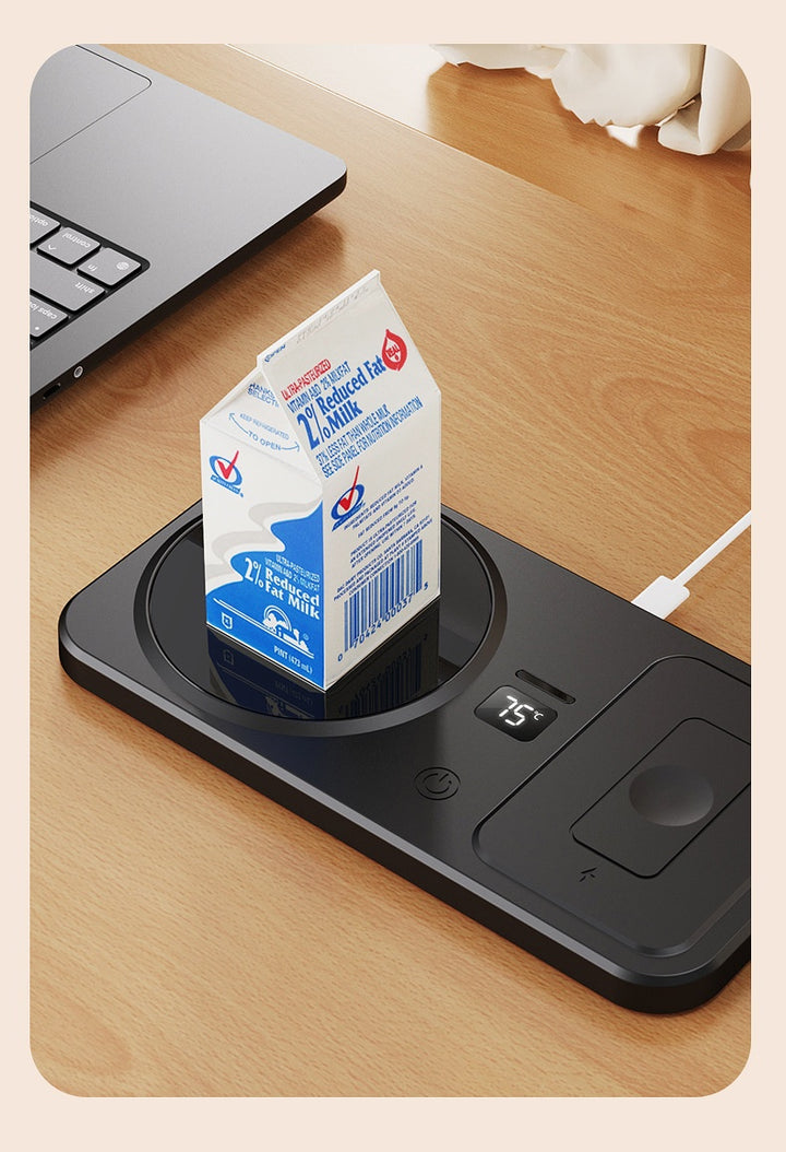 Platte bekerwarmer met draadloze telefoonlader