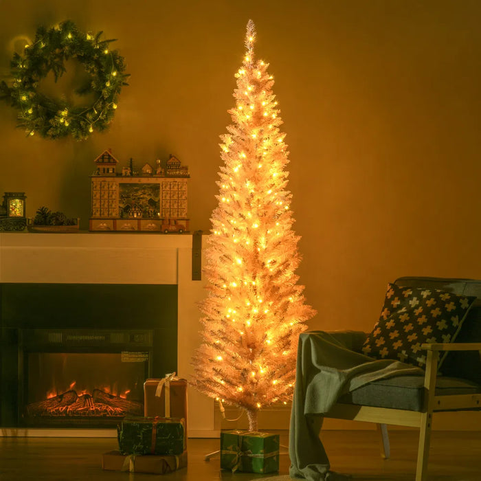 Warmteparadijs Witte kerstboom 152 cm smal met 110 warmwitte leds