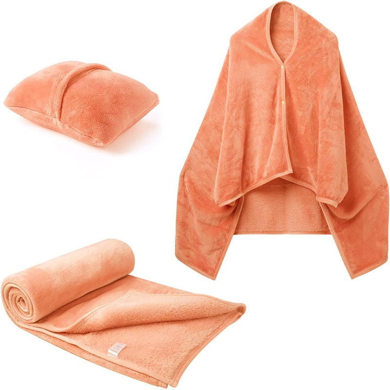 Fleece deken als omslagdoek met knopen