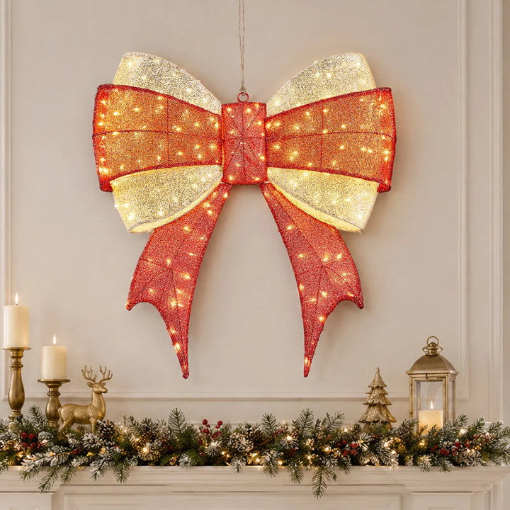 Grote verlichte rood-gouden kerststrik