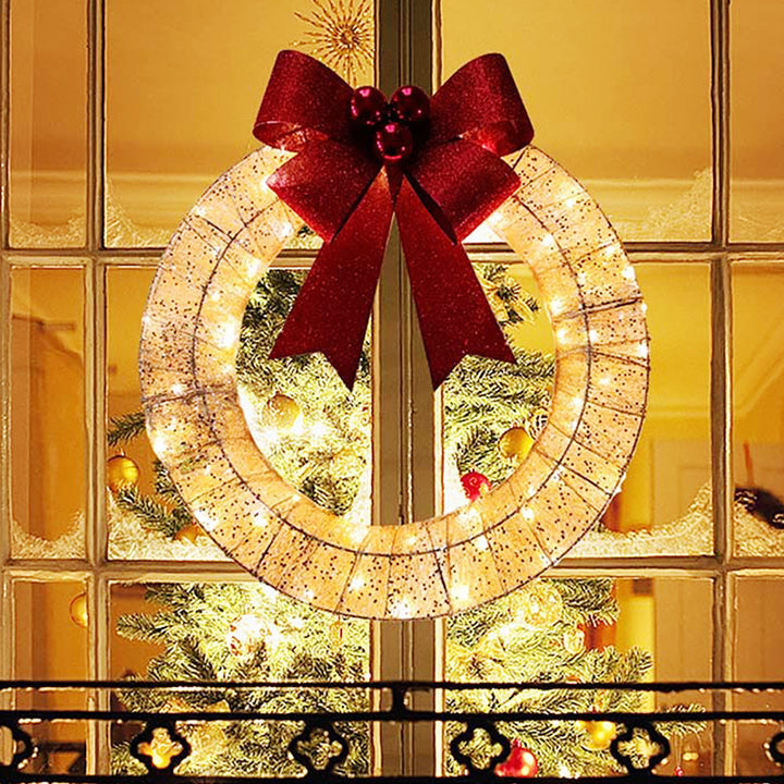 Kerstkrans met verlichting en grote strik, 50 cm – 140 leds