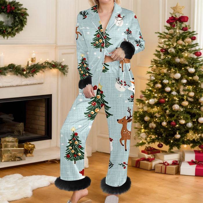 Warmteparadijs Kerstpyjama met knoopjes en manchetten van bont