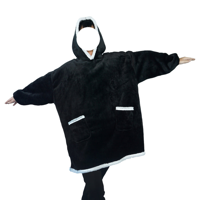 Warmteparadijs Deken hoodie van flanel met capuchon en zak – one size