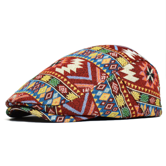 Warmteparadijs Flatcap met kleurrijk etnisch jacquardpatroon