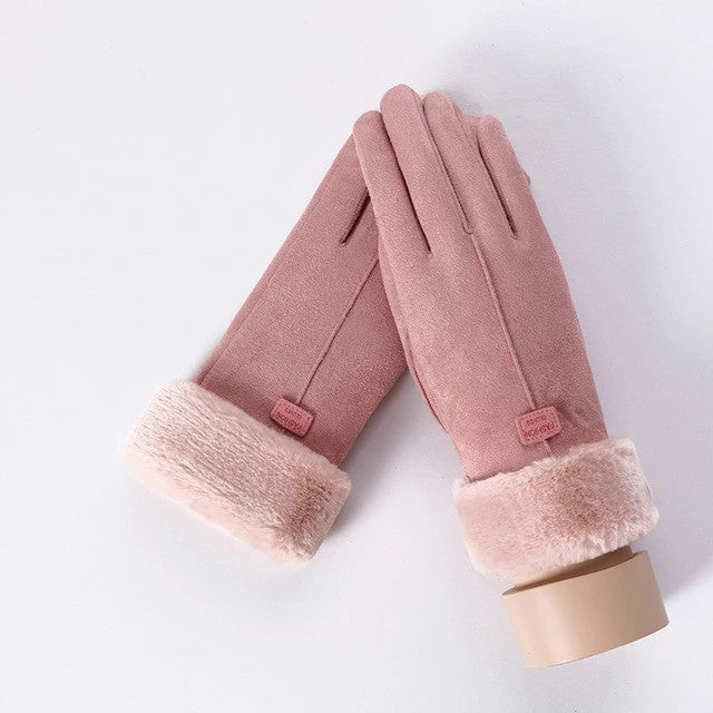 Handschoenen in suède look met pluche manchet