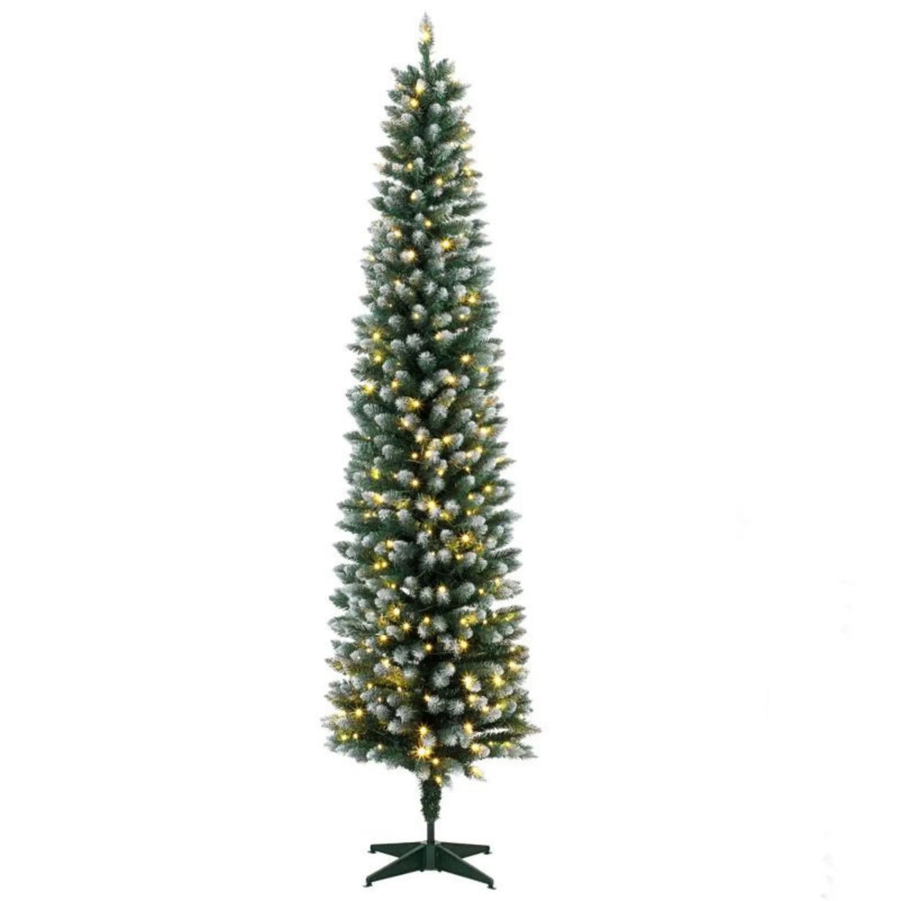 Smalle kerstboom met witte puntjes en lichtjes