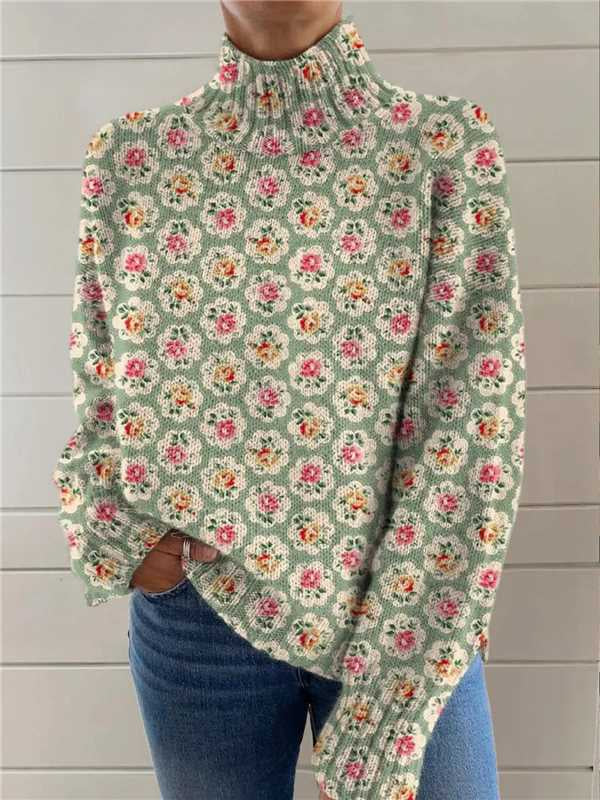 Warmteparadijs Losse coltrui met print, van bloemen tot kerstboom