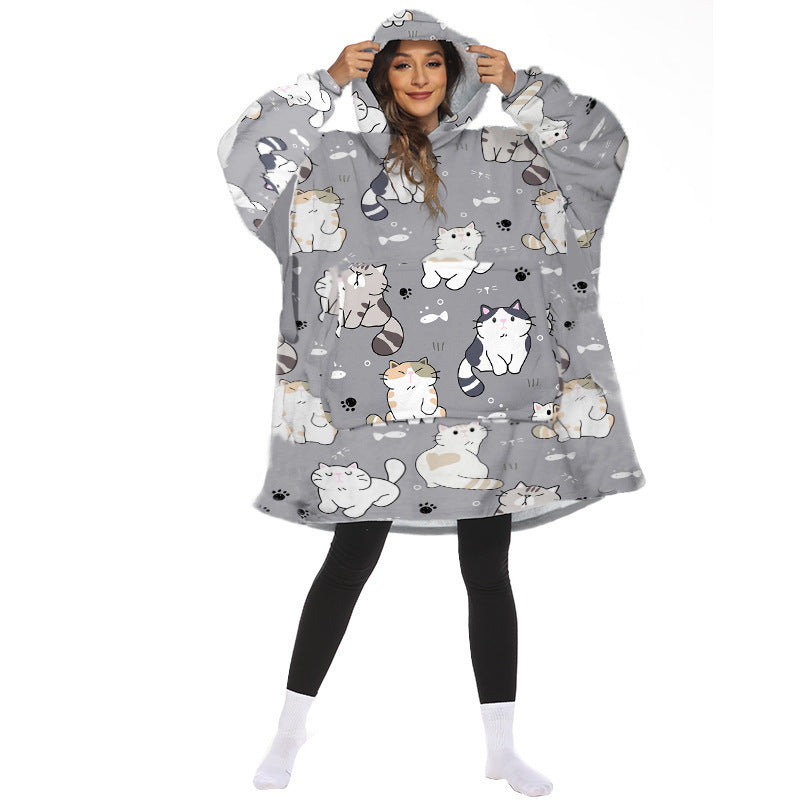Oversized hoodie deken met capuchon en print