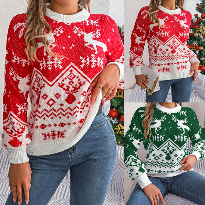 Dames kersttrui met hertenprint en lange mouwen