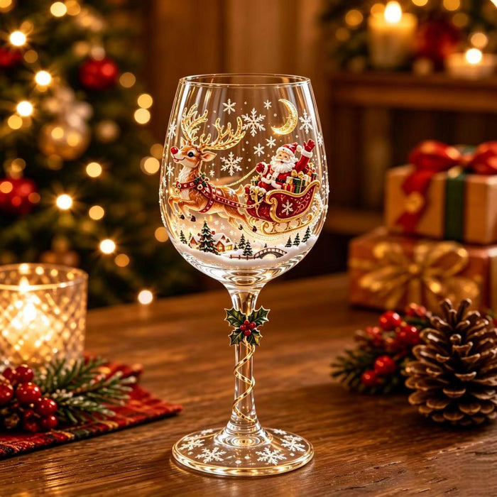 Warmteparadijs Kerstwijnglas met feestelijk versierde steel